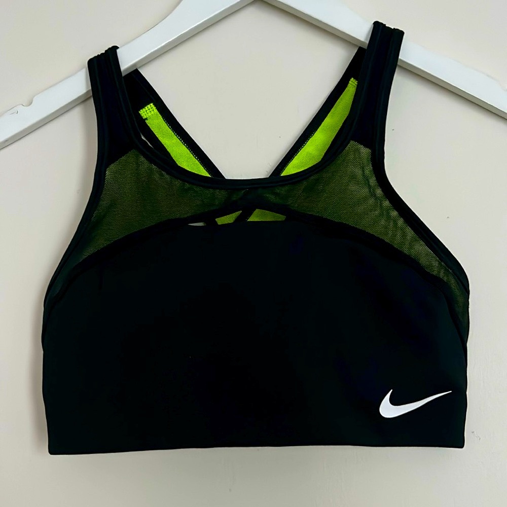 Nike Dri-fit Black/Volt Sports Bra with Cutout - S